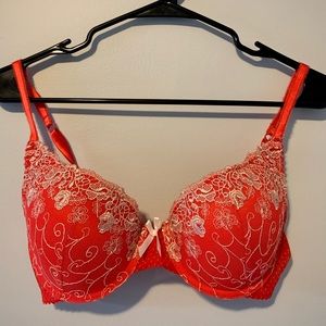 Red Embroidered Bra